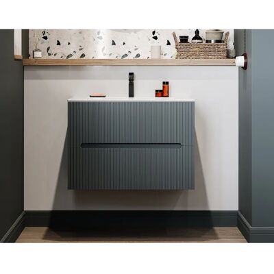 Vente-unique Pavani Wall-Mounted Gray MDF Bathroom Vanity - 80cm Vente-unique Pavani Wall-Mounted Gray MDF Bathroom Vanity - 80cm