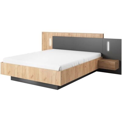 FRANCOLI Bed with Nightstands 160x200cm - 2 Drawers - LEDs - Natural & Anthracite FRANCOLI Bed with Nightstands 160x200cm - 2 Drawers - LEDs - Natural & Anthracite