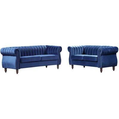 Vente-unique Blau Samt Chesterfield 3+2 Sofa - Sofa Vente-unique Blau Samt Chesterfield 3+2 Sofa - Sofa