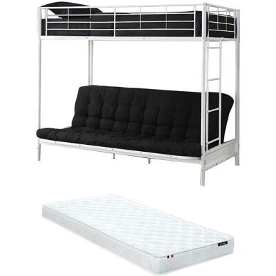 Vente-unique Hochbett mit umwandelbarer Bank - Weißes Metall Vente-unique Hochbett mit umwandelbarer Bank - Weißes Metall