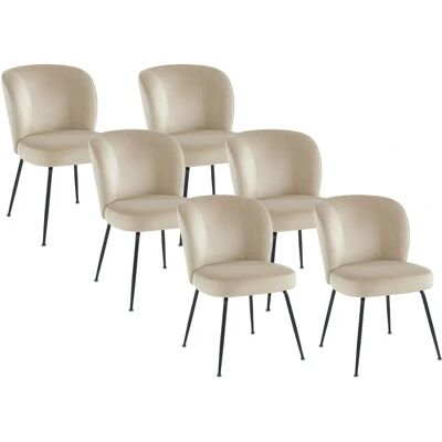 Pascal Morabito - Sillas de comedor de terciopelo beige - Pack de 6 Pascal Morabito - Sillas de comedor de terciopelo beige - Pack de 6
