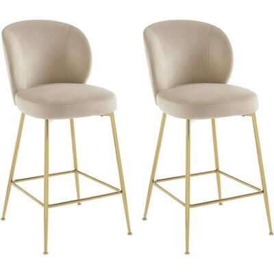 Pascal Morabito - Samt- und Metall-Barhocker - Set mit 2 - Beige Pascal Morabito - Samt- und Metall-Barhocker - Set mit 2 - Beige