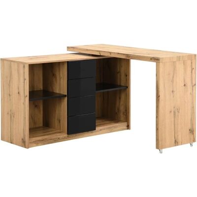 Vente-unique Extending Desk with 360° Rotatable Surface - MDF - Natural & Black Vente-unique Extending Desk with 360° Rotatable Surface - MDF - Natural & Black