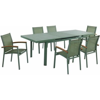 Ensemble de salle à manger de jardin MYLIA Nauru - Vert amande - Extensible - Publicité Ensemble de salle à manger de jardin MYLIA Nauru - Vert amande - Extensible - Publicité