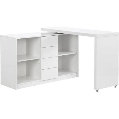 Vente-unique Mesa extensível PAVELO - MDF, Branca, giratória 360° Vente-unique Mesa extensível PAVELO - MDF, Branca, giratória 360°