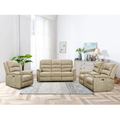 Ensemble Canapé et Fauteuil Relax en Cuir et Velours Beige - Salon - Publicité Ensemble Canapé et Fauteuil Relax en Cuir et Velours Beige - Salon - Publicité