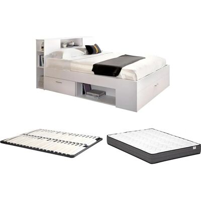 Vente-unique Leandre Bed - Wit, 160x200 cm, Opbergruimte, 2 Zitplaatsen Vente-unique Leandre Bed - Wit, 160x200 cm, Opbergruimte, 2 Zitplaatsen