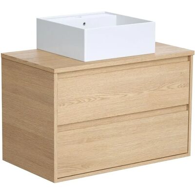 Meuble de salle de bain suspendu avec lavabo - Placage chêne - 80cm - Céramique blanche - Publicité Meuble de salle de bain suspendu avec lavabo - Placage chêne - 80cm - Céramique blanche - Publicité