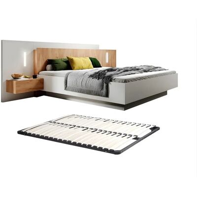 Lit Vente-unique avec Tables de Nuit - 160x200cm, 2 tiroirs, LEDs - Publicité Lit Vente-unique avec Tables de Nuit - 160x200cm, 2 tiroirs, LEDs - Publicité