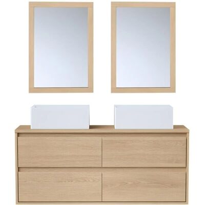 MILIPAM Suspended Double Sink Bathroom Furniture - Natural Light - 120cm MILIPAM Suspended Double Sink Bathroom Furniture - Natural Light - 120cm