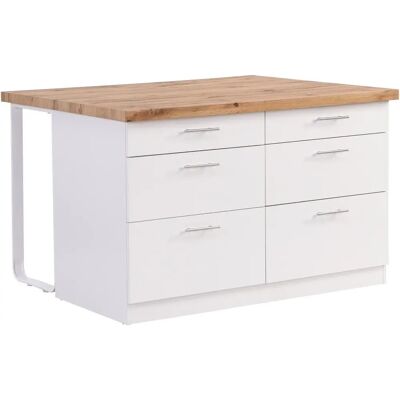 Vente-unique Îlot de cuisine blanc et naturel clair en MDF et métal - 6 tiroirs - Publicité Vente-unique Îlot de cuisine blanc et naturel clair en MDF et métal - 6 tiroirs - Publicité
