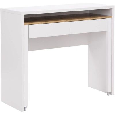 Vente-unique Bureau console extensible avec 2 tiroirs - Blanc et naturel - Bureau Vente-unique Bureau console extensible avec 2 tiroirs - Blanc et naturel - Bureau