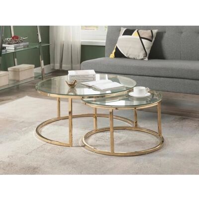 Pascal Morabito - Nesting Glass & Steel Coffee Tables - Gold - Type 2 Pascal Morabito - Nesting Glass & Steel Coffee Tables - Gold - Type 2