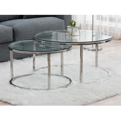 Pascal MORABITO MAEVANE II Nesting Tables - Glass & Stainless Steel Pascal MORABITO MAEVANE II Nesting Tables - Glass & Stainless Steel