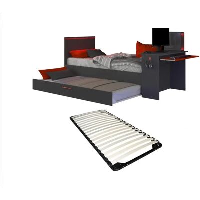 Lit gamer VOUANI avec bureau et LED - Supporte 100kg - 90x200cm Lit gamer VOUANI avec bureau et LED - Supporte 100kg - 90x200cm