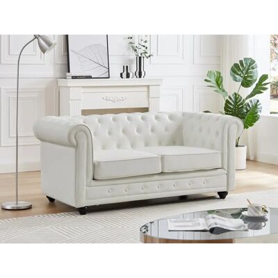 Sofá Chesterfield de Cuero Sintético Blanco 2 Plazas - Muebles Vente-Unique Sofá Chesterfield de Cuero Sintético Blanco 2 Plazas - Muebles Vente-Unique