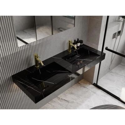 Takotna Schwarzes Solid Surface Doppel-Wandwaschbecken - 120.2x45.2x8cm Takotna Schwarzes Solid Surface Doppel-Wandwaschbecken - 120.2x45.2x8cm
