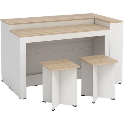 Vente-unique Kitchen Island + 2 Stools - White & Light Natural - Kitchen Set Vente-unique Kitchen Island + 2 Stools - White & Light Natural - Kitchen Set