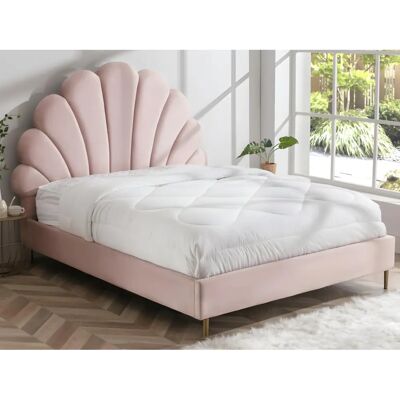 Lit en Velours LIVAYA 160x200cm - Rose - Supporte 220kg Lit en Velours LIVAYA 160x200cm - Rose - Supporte 220kg