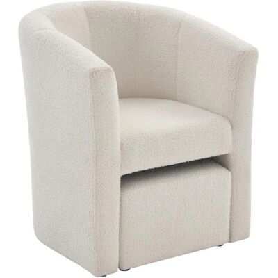 Fauteuil blanc en tissu bouclé avec pouf - Mobilier - Publicité Fauteuil blanc en tissu bouclé avec pouf - Mobilier - Publicité