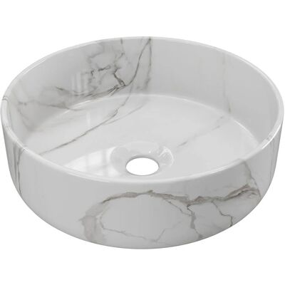 Lavabo rond en céramique blanc effet marbre - 36cm - Viamarba Lavabo rond en céramique blanc effet marbre - 36cm - Viamarba