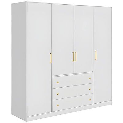 Armoire Blanche Vente-unique avec 4 Portes et 3 Tiroirs - Publicité Armoire Blanche Vente-unique avec 4 Portes et 3 Tiroirs - Publicité
