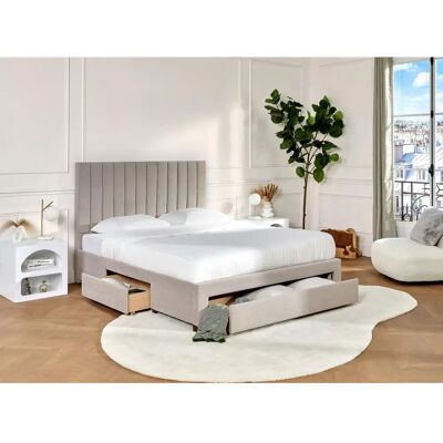 Lit avec 3 tiroirs 140x200cm - Tissu - Beige + Matelas Lit avec 3 tiroirs 140x200cm - Tissu - Beige + Matelas