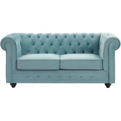 Unikalny Chesterfield w Aksamitu - 3/2 Siedziska - Niebieskie Niebo Unikalny Chesterfield w Aksamitu - 3/2 Siedziska - Niebieskie Niebo