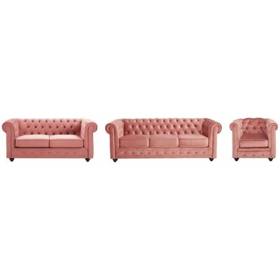 Canapé Velours Chesterfield Unique - 3/2/1 Places - Publicité Canapé Velours Chesterfield Unique - 3/2/1 Places - Publicité