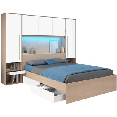 VELONA Bett mit Stauraum - LED-Beleuchtung - Natur & Weiß - 160x200 cm VELONA Bett mit Stauraum - LED-Beleuchtung - Natur & Weiß - 160x200 cm