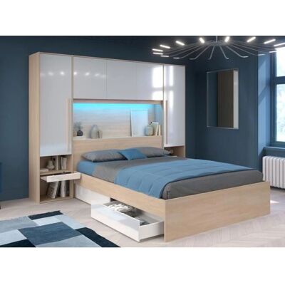 Vente-unique Natürliches Weiß 160x200 Bett mit Stauraum & LEDs Vente-unique Natürliches Weiß 160x200 Bett mit Stauraum & LEDs