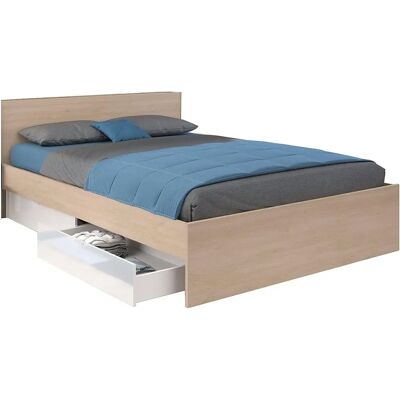 Vente-unique Bed with 2 Drawers - Natural & White - Modern & Eco-friendly Vente-unique Bed with 2 Drawers - Natural & White - Modern & Eco-friendly
