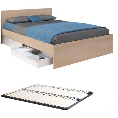 Vente-unique Natural Wood Bed with 2 Drawers - 160x200cm Vente-unique Natural Wood Bed with 2 Drawers - 160x200cm