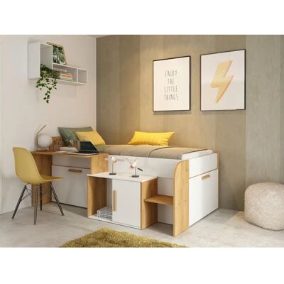 Vente-unique Hochbett 90x200cm mit Schreibtisch & Stauraum - Bett, Matratze Vente-unique Hochbett 90x200cm mit Schreibtisch & Stauraum - Bett, Matratze