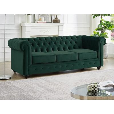 Vente-unique Grüner Samt 3er Chesterfield Sofa - Sofa Vente-unique Grüner Samt 3er Chesterfield Sofa - Sofa