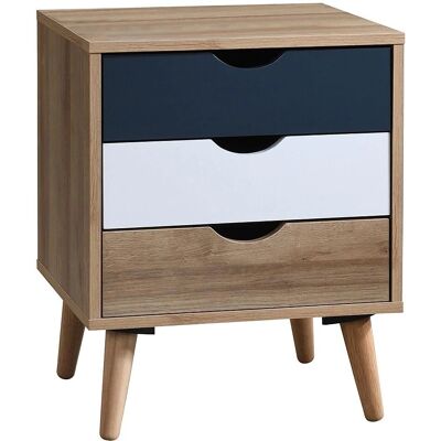 Vente-unique Model Natural/White/Navy Blue Nightstand - 3 Drawers Vente-unique Model Natural/White/Navy Blue Nightstand - 3 Drawers