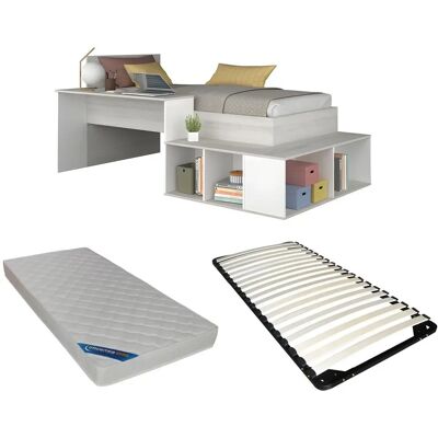 Vente-unique Compact Bed 90x200cm met Opbergruimte & Bureau Vente-unique Compact Bed 90x200cm met Opbergruimte & Bureau