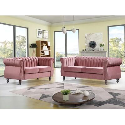 Canapés Chesterfield Rose Velours 3 et 2 Places Vente-Unique - Publicité Canapés Chesterfield Rose Velours 3 et 2 Places Vente-Unique - Publicité