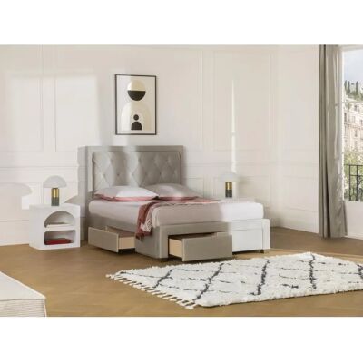 Lit avec tiroirs Vente-unique - Velours Beige 140x190 - Lit - Publicité Lit avec tiroirs Vente-unique - Velours Beige 140x190 - Lit - Publicité