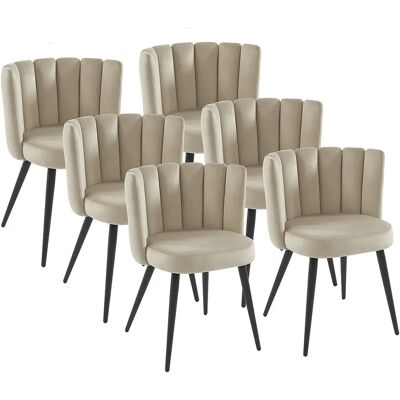 Pascal Morabito - Beigekleurige Fluwelen Stoelen - 6 Stuks Pascal Morabito - Beigekleurige Fluwelen Stoelen - 6 Stuks