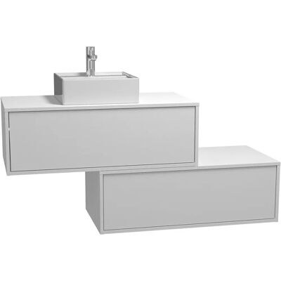 Mueble de baño suspendido blanco con lavabo y dos cajones - 94 cm - TEANA II Mueble de baño suspendido blanco con lavabo y dos cajones - 94 cm - TEANA II