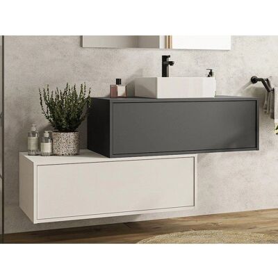 Meuble de salle de bain Vente-unique - Teana II - Gris & Blanc - 94cm - Publicité Meuble de salle de bain Vente-unique - Teana II - Gris & Blanc - 94cm - Publicité