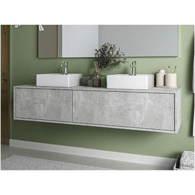 Vente-unique Gray Wall-Mounted Bathroom Vanity - Double Basin ISAURE II Vente-unique Gray Wall-Mounted Bathroom Vanity - Double Basin ISAURE II