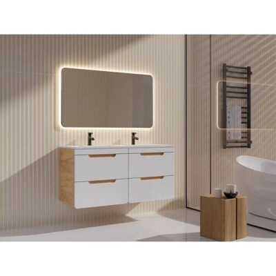 Mueble de baño suspendido Aruba con lavabo empotrado - Color natural y blanco - 120cm Mueble de baño suspendido Aruba con lavabo empotrado - Color natural y blanco - 120cm