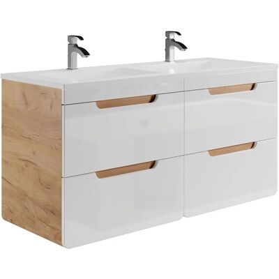 Vente-unique Aruba Wall-Mounted Bathroom Cabinet with Sink - Natural & White - 120cm Vente-unique Aruba Wall-Mounted Bathroom Cabinet with Sink - Natural & White - 120cm