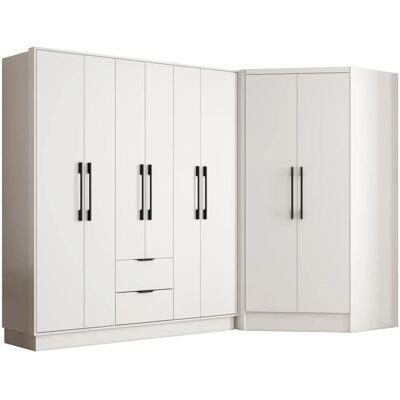 Armario de esquina FEOVA - 8 puertas 2 cajones - Blanco Armario de esquina FEOVA - 8 puertas 2 cajones - Blanco