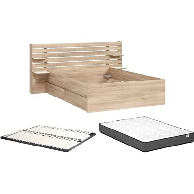 Vente-Unique Bed 140x200cm Natuurlijk - Minimalistisch, met Opbergruimte Vente-Unique Bed 140x200cm Natuurlijk - Minimalistisch, met Opbergruimte