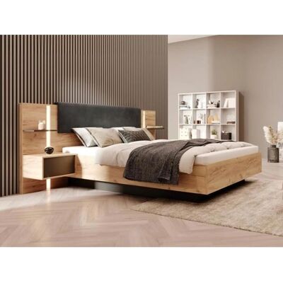 Cama Venta-unique Elynia con luces LED - Natural y antracita Cama Venta-unique Elynia con luces LED - Natural y antracita
