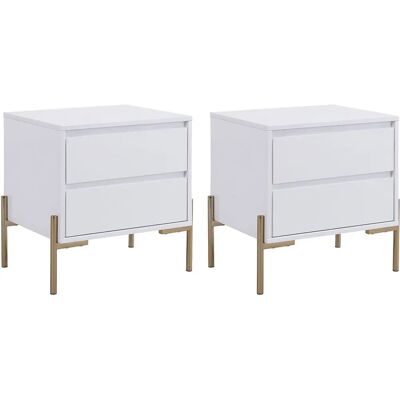 Pascal Morabito Nachtkastje Set - MDF en metaal - Wit gelakt en goud - Nachtkastje set Pascal Morabito Nachtkastje Set - MDF en metaal - Wit gelakt en goud - Nachtkastje set