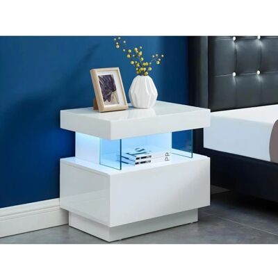 Vente-unique - White MDF Nightstand with LEDs - FABIO II Vente-unique - White MDF Nightstand with LEDs - FABIO II